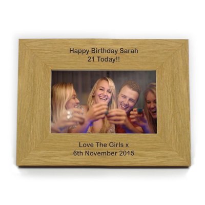 (image for) Personalised Oak Finish 6x4 Landscape Photo Frame - Long Message