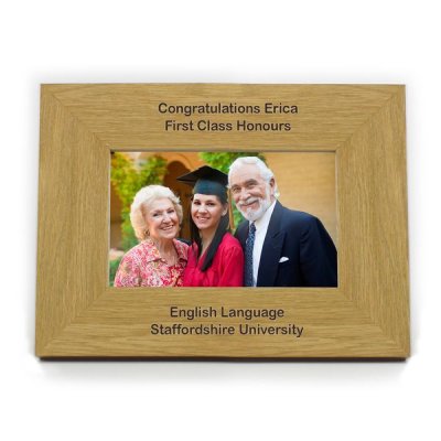 (image for) Personalised Oak Finish 6x4 Landscape Photo Frame - Long Message