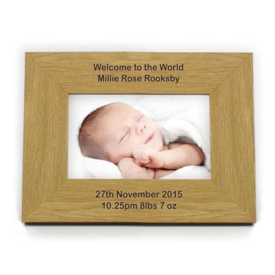 (image for) Personalised Oak Finish 6x4 Landscape Photo Frame - Long Message