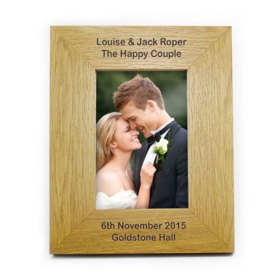 (image for) Personalised Oak Finish 6x4 Portrait Photo Frame - Long Message