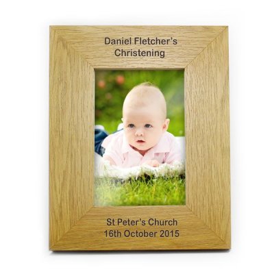 (image for) Personalised Oak Finish 6x4 Portrait Photo Frame - Long Message