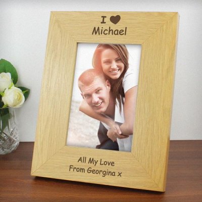 (image for) Personalised Oak Finish 6x4 I Heart Photo Frame