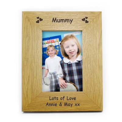 (image for) Personalised Oak Finish 6x4 Hearts Photo Frame