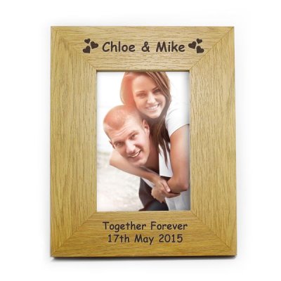 (image for) Personalised Oak Finish 6x4 Hearts Photo Frame