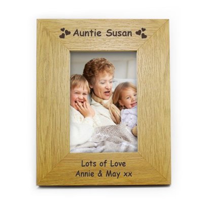 (image for) Personalised Oak Finish 6x4 Hearts Photo Frame