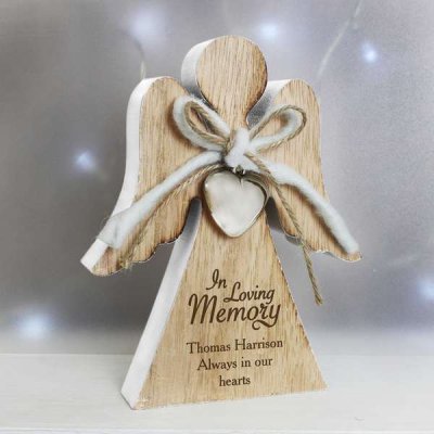 (image for) Personalised In Loving Memory Rustic Wooden Angel Decoration