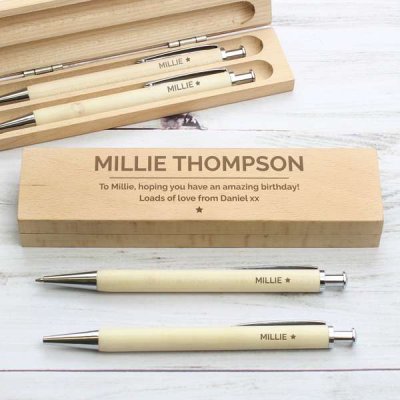 (image for) Personalised Classic Wooden Pen & Pencil Box Set