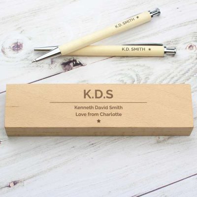 (image for) Personalised Classic Wooden Pen & Pencil Box Set