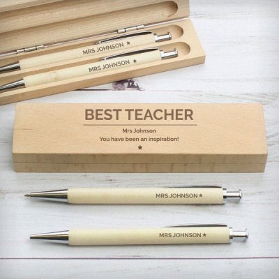 (image for) Personalised Classic Wooden Pen & Pencil Box Set