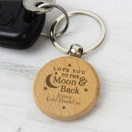 (image for) Personalised Moon & Back Wooden Keyring