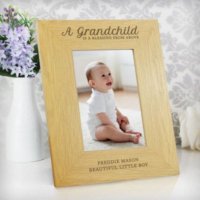 (image for) Personalised Oak Finish 4x6 'A Grandchild is a Blessing' Photo F