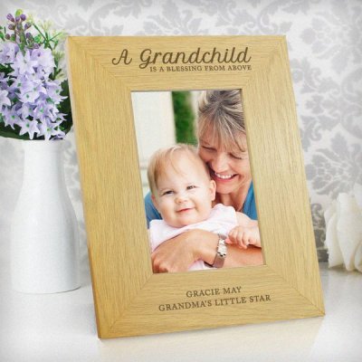 (image for) Personalised Oak Finish 4x6 'A Grandchild is a Blessing' Photo F