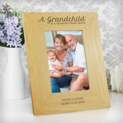 (image for) Personalised Oak Finish 4x6 'A Grandchild is a Blessing' Photo F