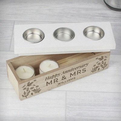 (image for) Personalised Floral Triple Tea Light Box