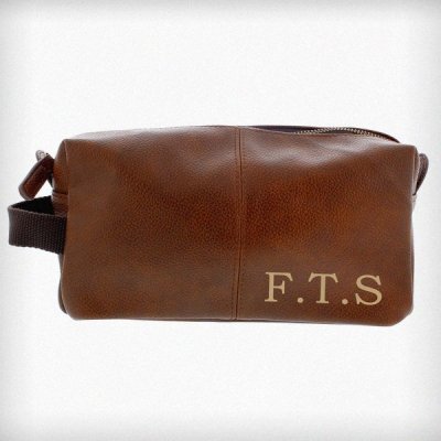 (image for) Personalised Luxury Initials Brown Leatherette Wash Bag