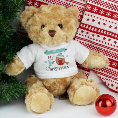 (image for) Personalised Felt Stitch Robin 'My 1st Christmas' Teddy