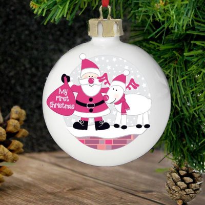 (image for) Personalised Rooftop Santa First Christmas Bauble