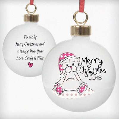 (image for) Personalised Cute Teddy Merry Xmas Bauble