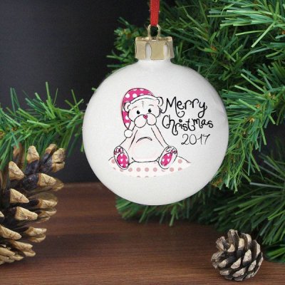 (image for) Personalised Cute Teddy Merry Xmas Bauble