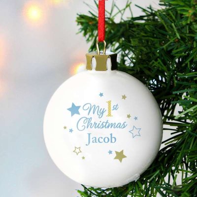 (image for) Personalised Gold & Blue Stars My 1st Christmas Bauble