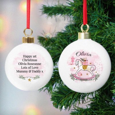 (image for) Personalised Pink Rocking Horse Bauble