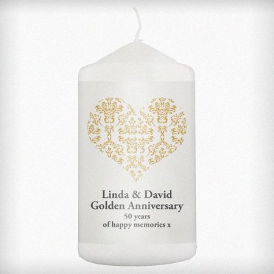 (image for) Personalised Gold Damask Heart Candle