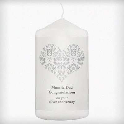 (image for) Personalised Silver Damask Heart Candle