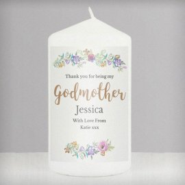 (image for) Personalised Godmother 'Floral Watercolour' Pillar Candle