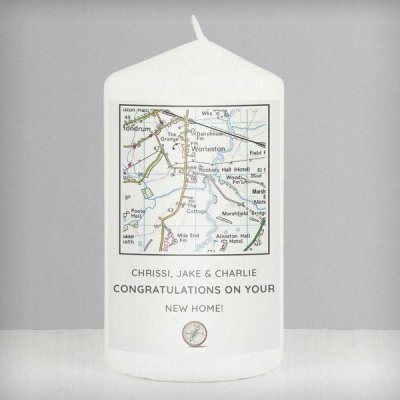 (image for) Personalised Present Day Map Compass Pillar Candle