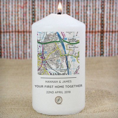 (image for) Personalised Present Day Map Compass Pillar Candle