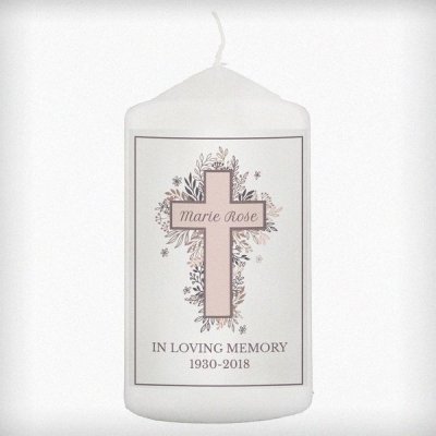 (image for) Personalised Floral Cross Pillar Candle