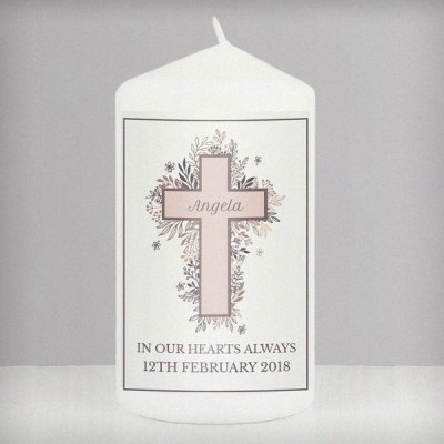 (image for) Personalised Floral Cross Pillar Candle