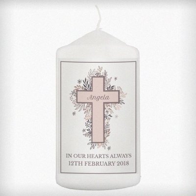 (image for) Personalised Floral Cross Pillar Candle