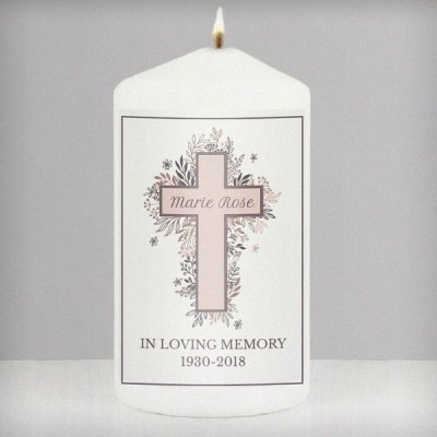 (image for) Personalised Floral Cross Pillar Candle