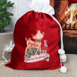 (image for) Personalised Festive Fawn Luxury Pom Pom Sack