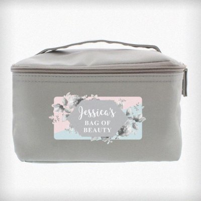 (image for) Personalised Floral Grey Make Up Wash Bag