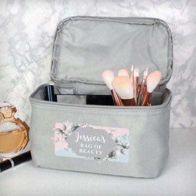 (image for) Personalised Floral Grey Make Up Wash Bag