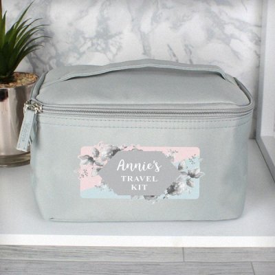 (image for) Personalised Floral Grey Make Up Wash Bag