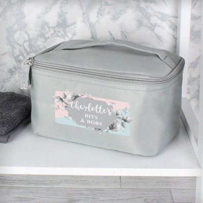 (image for) Personalised Floral Grey Make Up Wash Bag