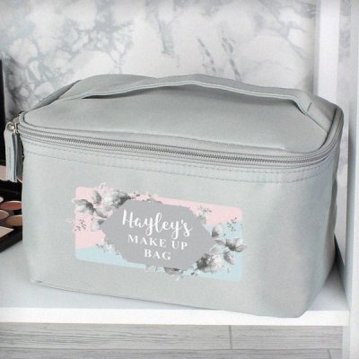 (image for) Personalised Floral Grey Make Up Wash Bag