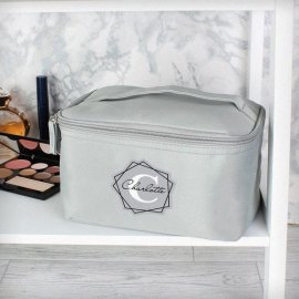 (image for) Personalised Geometric Initial Grey Make Up Wash Bag