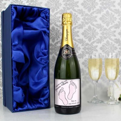 (image for) Personalised Baby Footprint Pink Champagne with Gift Box