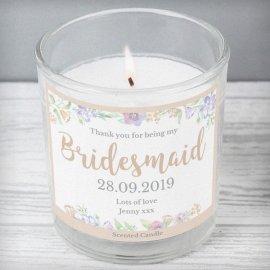 (image for) Personalised Bridesmaid 'Floral Watercolour Wedding' Scented Jar