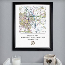 (image for) Personalised Present Day Map Compass Black Framed Poster Print