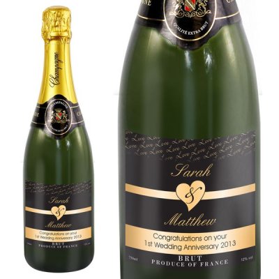 (image for) Personalised Couple Hearts Champagne - Black Design