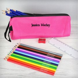 (image for) Pink Pencil Case with Personalised Pencils & Crayons