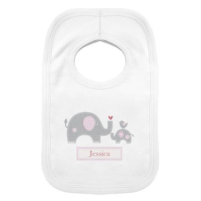 Personalised Pink Elephant 0-3 Months Baby Bib (image for) Personalised Pink Elephant 0-3 Months Baby Bib
