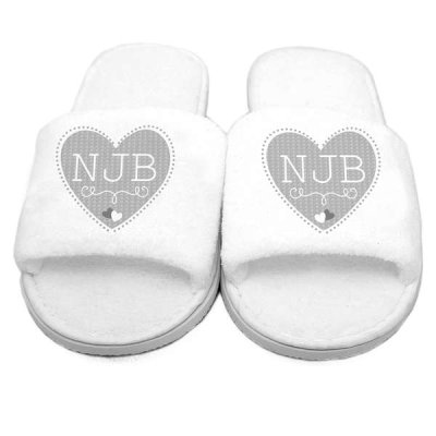 (image for) Personalised Grey Heart Initials Velour Slippers