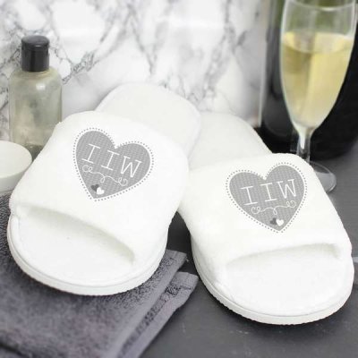 (image for) Personalised Grey Heart Initials Velour Slippers