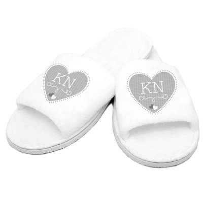 (image for) Personalised Grey Heart Initials Velour Slippers